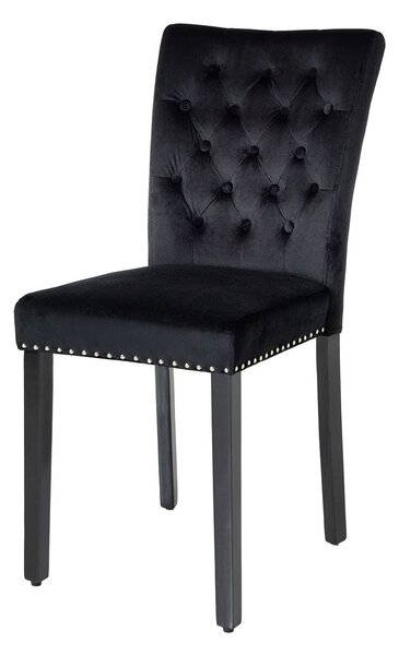 Estila Chesterfield jedálenská čalúnená stolička Silloth s čiernym zamatovým poťahom so striebornými nitmi s prešívaným operadlom 95 cm