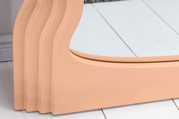 Estila Dizajnové art deco klenuté nástenné zrkadlo Swan s oblúkovým vlnitým rámom v jemnej marhuľovo oranžovej farbe 160 cm