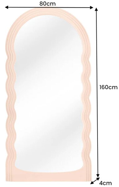 Estila Dizajnové art deco klenuté nástenné zrkadlo Swan s oblúkovým vlnitým rámom v jemnej marhuľovo oranžovej farbe 160 cm