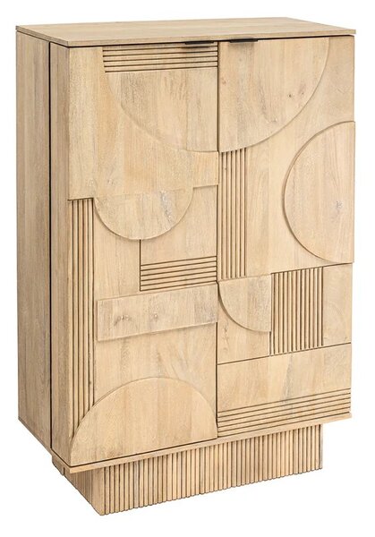 Estila Luxusná art deco masívna dvojdverová obdĺžniková barová skrinka Sonia v hnedej farbe s geometrickým reliéfnym vzorom 141 cm