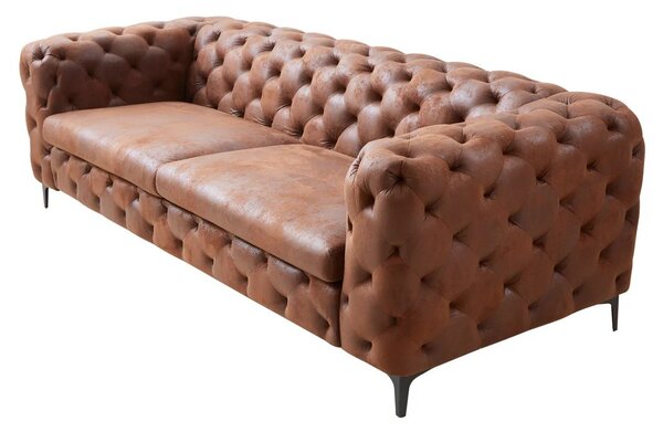 Estila Luxusná chesterfield hnedá kožená prešívaná trojmiestna sedačka Modern Barock s čiernymi kovovými nožičkami 235 cm