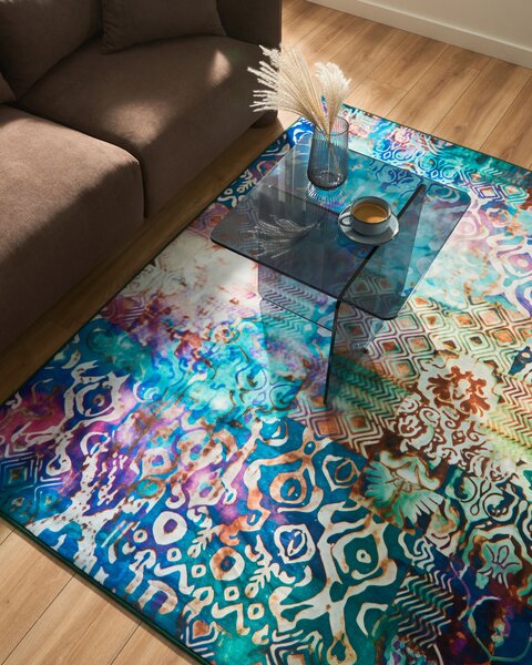 Koberec viacfarebný polyester 140 x 200 cm s nízkym vlasom s potlačou orientálny boho štýl obývacia izba spálňa