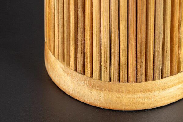 Estila Dizajnová okrúhla stolná lampa Willow s bielym bavlneným tienidlom a valcovou masívnou hnedou ozdobnou nohou 48 cm