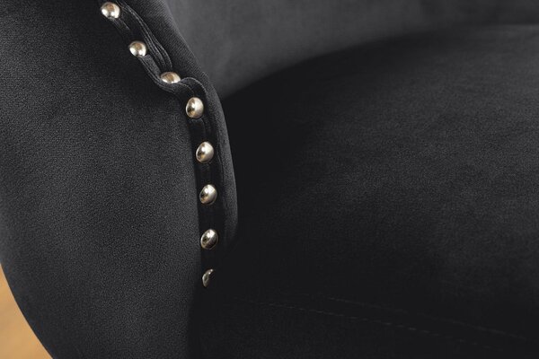 Estila Klasická jedálenská stolička Modern Barrock s čiernym zamatovým poťahom v štýle chesterfield a strieborným levím klopadlom 90 cm