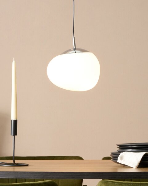 Závesná lampa biela sklenená so striebornými doplnkami nepravidelný tvar s 1 žiarovkou moderná