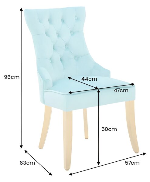 Estila Baroková jedálenská stolička Modern/Gold Barrock v svetlo modrom zamatovom čalúnení zlatým klopadlom a zlatými nožičkami 96 cm
