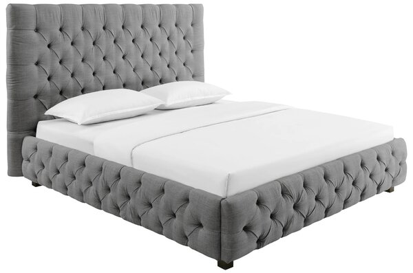 Estila Štýlová chesterfield prešívaná čalúnená manželská posteľ Kreon so sivým ľanovým poťahom 220 cm