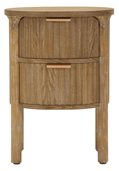 Estila Štýlový art deco hnedý oválny nočný stolík Meer s dvomi zásuvkami s výraznou štruktúrou a zlatými úchytkami 52 cm