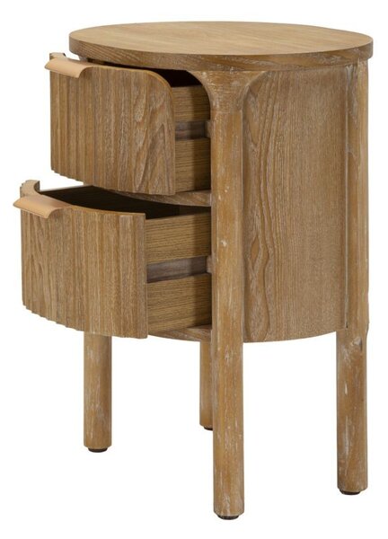 Estila Štýlový art deco hnedý oválny nočný stolík Meer s dvomi zásuvkami s výraznou štruktúrou a zlatými úchytkami 52 cm