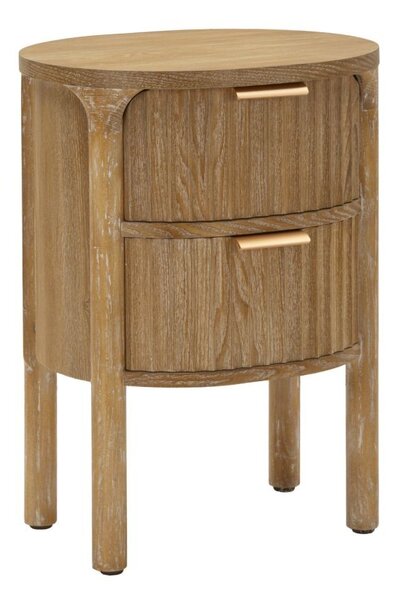 Estila Štýlový art deco hnedý oválny nočný stolík Meer s dvomi zásuvkami s výraznou štruktúrou a zlatými úchytkami 52 cm