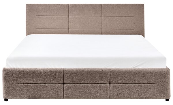 Posteľ s úložným priestorom sivobéžová buklé čalúnenie 160 x 200 cm s čelom a roštom moderný štýl spálňa