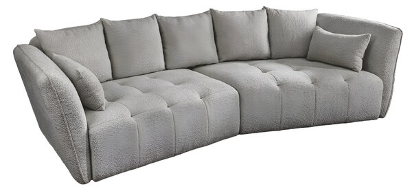 Estila Luxusná päťmiestna veľká atypická sedačka Queen s bouclé sivým prešívaným poťahom so siedmimi vankúšmi 295 cm