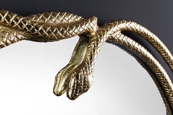 Estila Art deco okrúhle závesné zrkadlo Serpente so zlatým kovovým rámom v tvare hadov 52 cm