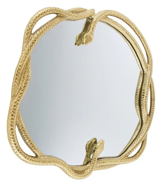 Estila Art deco okrúhle závesné zrkadlo Serpente so zlatým kovovým rámom v tvare hadov 52 cm