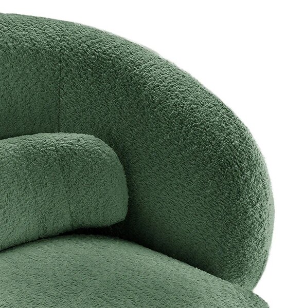 Estila Art deco otočné kreslo Elian s čalúnením bouclé v tmavozelenej farbe a kruhovou otočnou základňou o 360 stupňov 76 cm