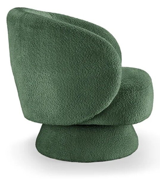 Estila Art deco otočné kreslo Elian s čalúnením bouclé v tmavozelenej farbe a kruhovou otočnou základňou o 360 stupňov 76 cm