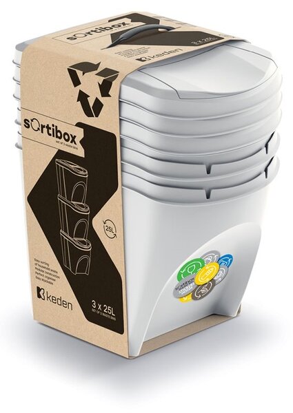 Odpadkové koše na triedenie odpadu, 3x25l SORTIBOX XL, popolavo sivá