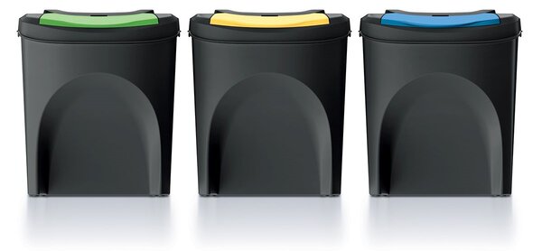 Odpadkový kôš na triedenie odpadu, 3x25l SORTIBOX XL, čierne