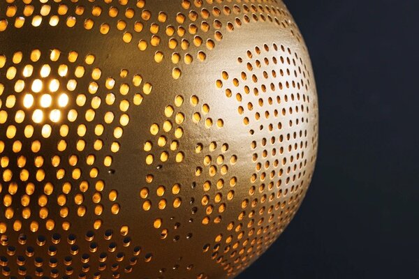 Estila Orientálna závesná lampa Fatima okrúhleho tvaru z kovu v zlatej farbe s perforáciou 49 cm