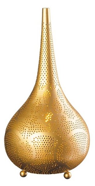 Estila Orientálna stolová lampa Fatima okrúhleho tvaru z kovu v zlatej farbe s perforáciou s tromi nožičkami 52 cm