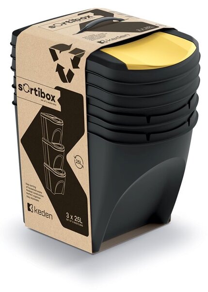 Odpadkový kôš na triedenie odpadu, 3x25l SORTIBOX XL, čierne