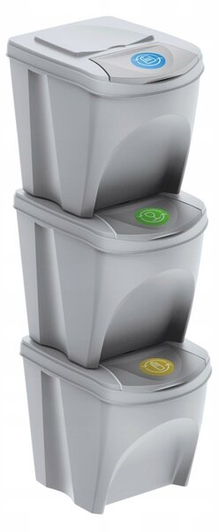 Odpadkové koše na triedenie odpadu, 3x25l SORTIBOX XL, popolavo sivá