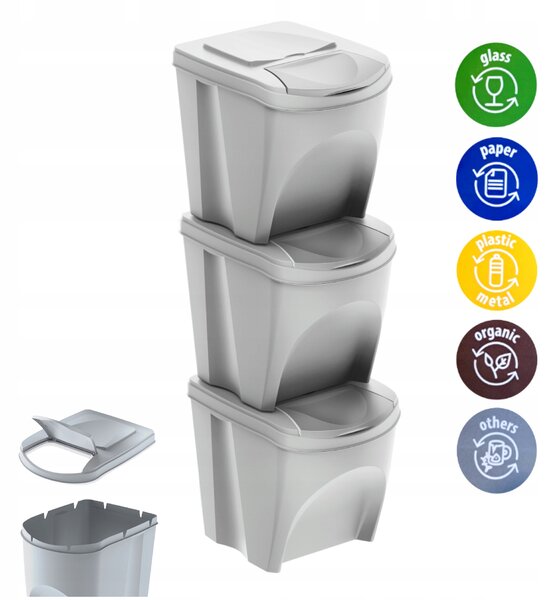 Odpadkové koše na triedenie odpadu, 3x25l SORTIBOX XL, popolavo sivá