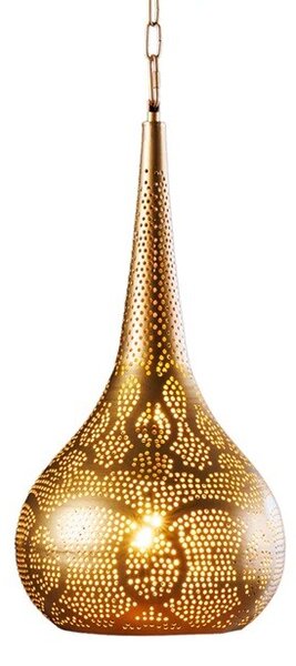 Estila Orientálna závesná lampa Fatima okrúhleho tvaru z kovu v zlatej farbe s perforáciou 49 cm