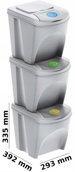 Odpadkové koše na triedenie odpadu, 3x25l SORTIBOX XL, popolavo sivá
