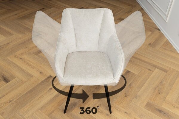 Estila Moderná otočná béžová jedálenská stolička Mahal so ženilkovým poťahom a čiernymi kovovými nožičkami 85 cm