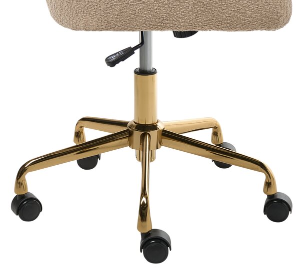 Kancelárska stolička svetlohnedá teddy buklé čalúnenie nastaviteľná výška otočná kovová podnož štýlový kancelársky nábytok