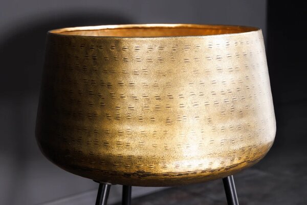 Estila Art deco sada dvoch okrúhlych bronzových kovových kvetináčov Orbit na vysokých čiernych nožičkách s guľovitým zakončením 63 cm