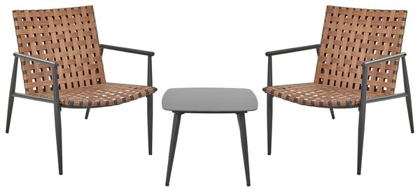 Bistro sada hnedá umelý ratan čierny oceľový rám a nohy 2 stoličky konferenčný stolík moderný štýl záhrada balkón terasa