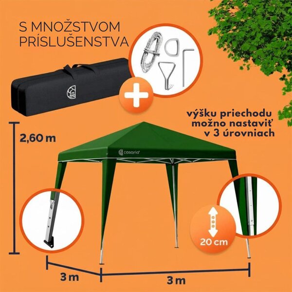 Party stan / pavilón CAPRI, 3x3m, zelená Casaria
