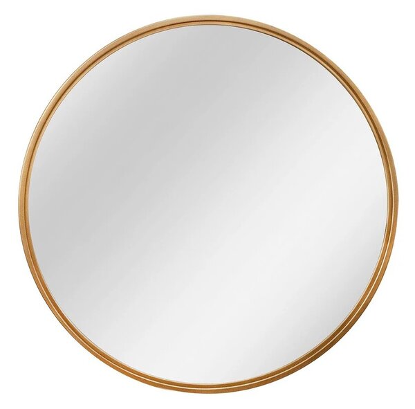 Estila Art deco okrúhle nástenné zrkadlo Auri so zlatým kovovým rámom a zadnou výstužou z dyhovaného dreva 58 cm