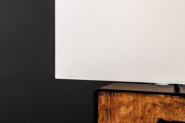 Estila Koloniálna štvorcová stolná lampa Arbaro z hnedého suarového dreva s organickým výrezom s bielym tienidlom 58 cm
