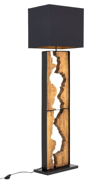Estila Industriálna hnedá obdĺžniková stojaca lampa Arbaro zo suarového dreva s výrezom so štvorcovým čiernym tienidlom 166 cm