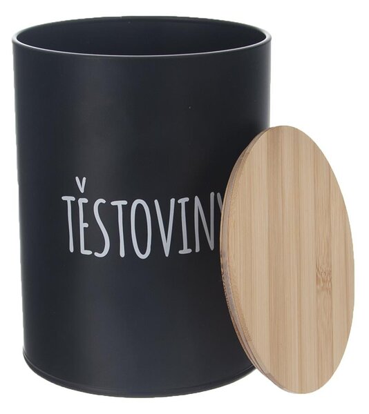 ORION Dóza na potraviny, plechová, čierna, s bambusovým vekom, 2,3l, CESTOVINY