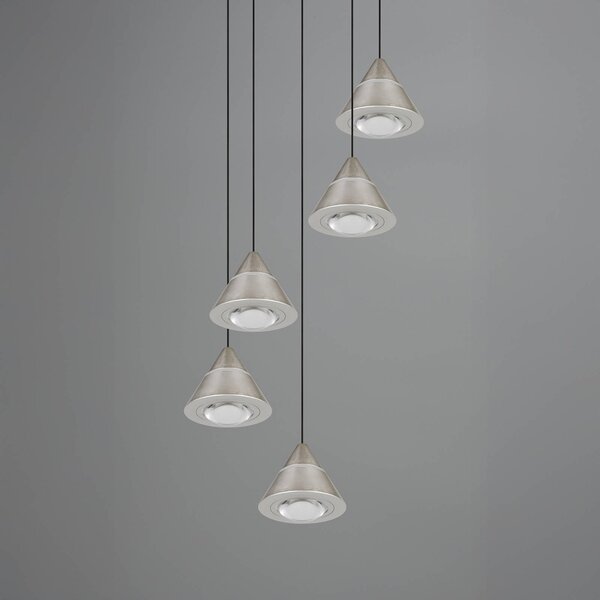 LED závesné svietidlo Romeo, Ø 28 cm, niklová farba, kov, 5-pl., Hliník / sivá / zinok, Obývacia izba / jedáleň, kov, Moderný, Závesné svietidlo