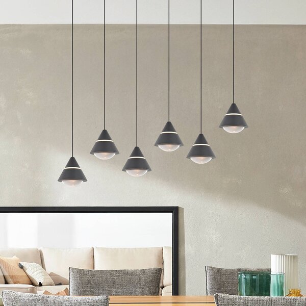 LED závesné svietidlo Romeo, dĺžka 75 cm, čierna, kov, 6-pl., Čierna, Obývacia izba / jedáleň, kov, Moderný, Závesné svietidlo