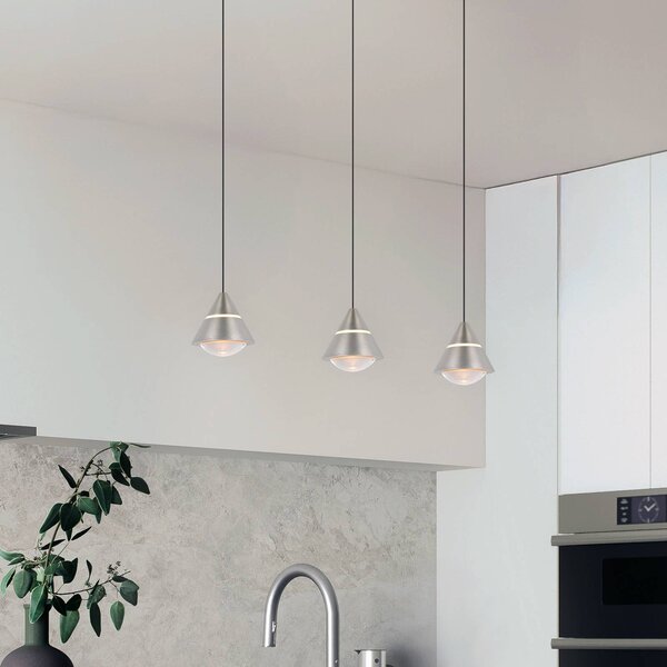 LED závesné svietidlo Romeo dĺžka 55 cm niklová farba kov 3-pl., Hliník / sivá / zinok, Obývacia izba / jedáleň, kov, Moderný, Závesné svietidlo