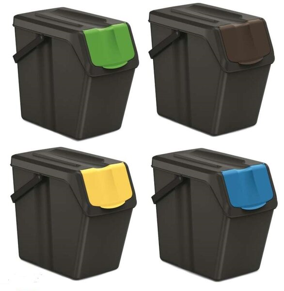 Odpadkové koše na triedený odpad, 4ks x 25l SORTIBOX SLIM - čierne