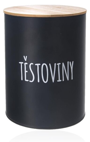 ORION Dóza na potraviny, plechová, čierna, s bambusovým vekom, 2,3l, CESTOVINY