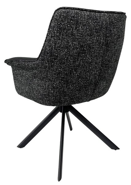 Estila Moderná otočná jedálenská stolička Corvin z čiernej kože s textílnym poťahom s opierkami na ruky s kovovými nožičkami 82 cm