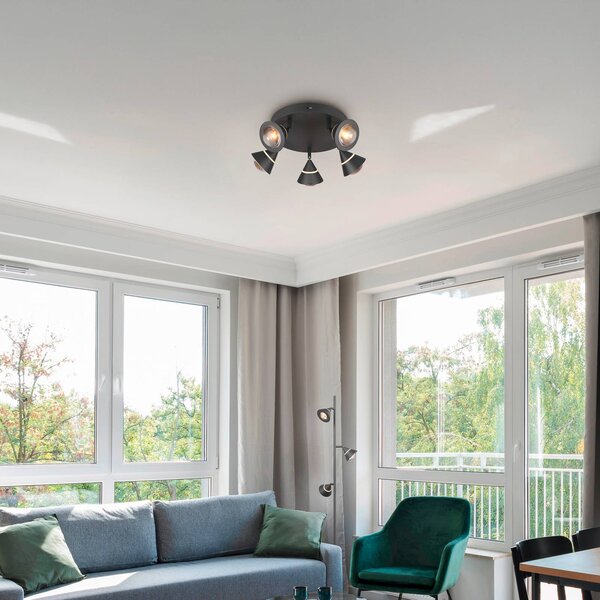 LED stropné bodové svetlá Romeo, Ø 30 cm, čierny, kov, 5-pl., Čierna, Obývacia izba / jedáleň, kov, Moderný, Stropné svetlo