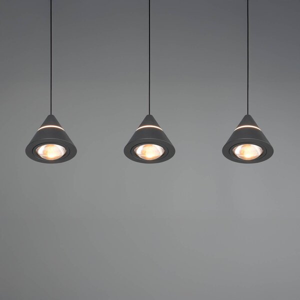 LED závesné svietidlo Romeo, dĺžka 55 cm, čierna, kov, 3-pl., Čierna, Obývacia izba / jedáleň, kov, Moderný, Závesné svietidlo