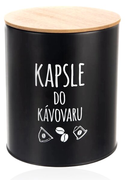 ORION Dóza na potraviny, plechová, čierna, s bambusovým vekom, KAPSLE DO KÁVOVARU