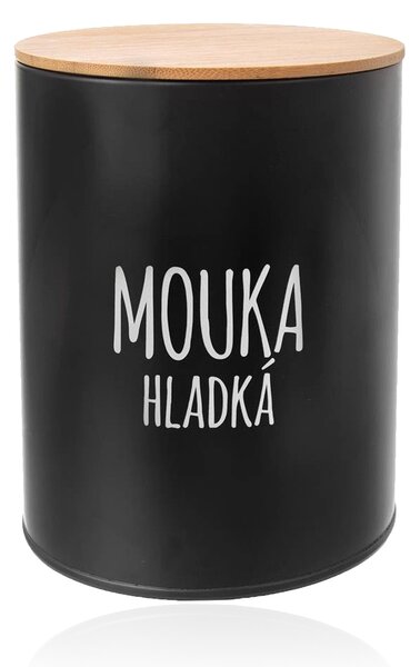 ORION Dóza na potraviny, plechová, čierna, s bambusovým vekom, 2,3 l, MOUKA HLADKÁ