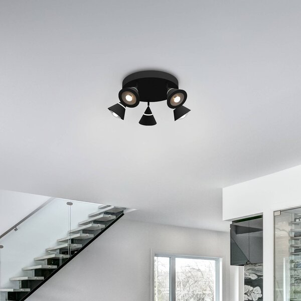 LED stropné bodové svetlá Romeo, Ø 30 cm, čierny, kov, 5-pl., Čierna, Obývacia izba / jedáleň, kov, Moderný, Stropné svetlo