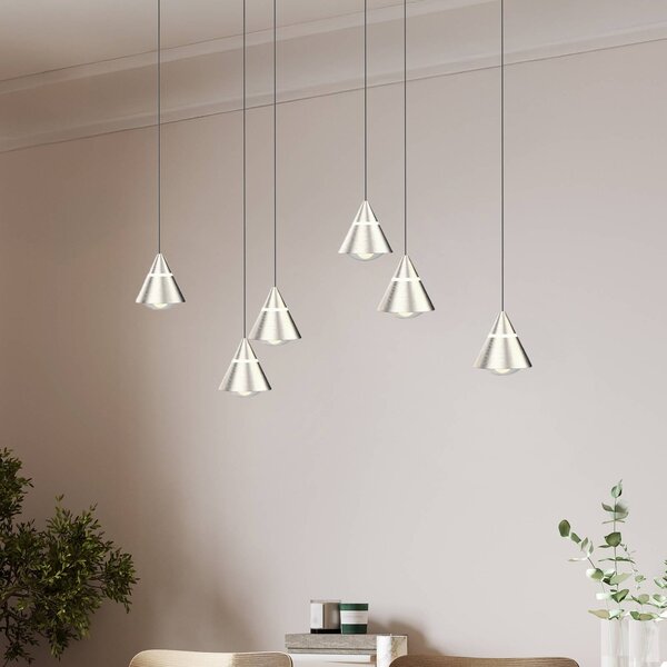 LED závesné svietidlo Romeo, dĺžka 75 cm, niklová farba, kov, 6-pl., Hliník / sivá / zinok, Obývacia izba / jedáleň, kov, Moderný, Závesné svietidlo